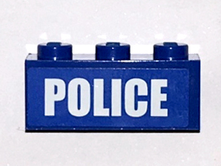 Brick 1 x 3 with White 'POLICE' Bold Narrow Small Font on Blue Background Pattern (Sticker) - Set 4438