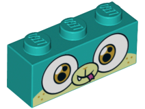 Brick 1 x 3 with Dog Face Wide Eyes Smiling, Light Green Muzzle and Snout, Closed Mouth and Tongue Pattern (Alien Puppycorn)