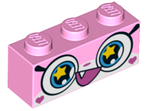 Brick 1 x 3 with Cat Face Wide Eyes with Yellow Stars and Smiling Open Mouth with One Tooth Pattern (Rainbow Unikitty)