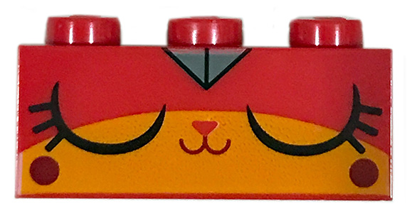 Brick 1 x 3 with Cat Face Sleeping Smiling Pattern (Warrior Kitty)