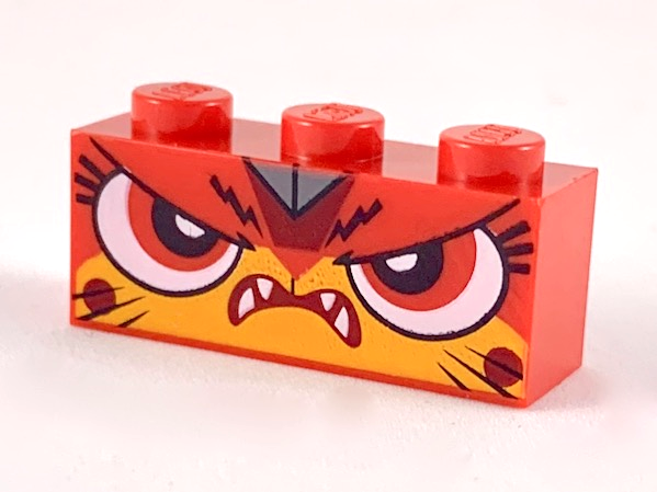 Brick 1 x 3 with Cat Face Fierce Pattern (Angry Warrior Kitty)