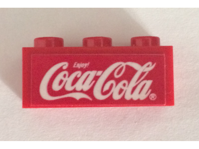 Brick 1 x 3 with White Coca-Cola Logo on Red Background Pattern (Sticker) - Set 4465