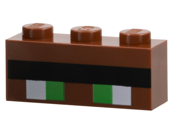 Brick 1 x 3 with Minecraft Pixelated Green Eyes and Black Unibrow Pattern