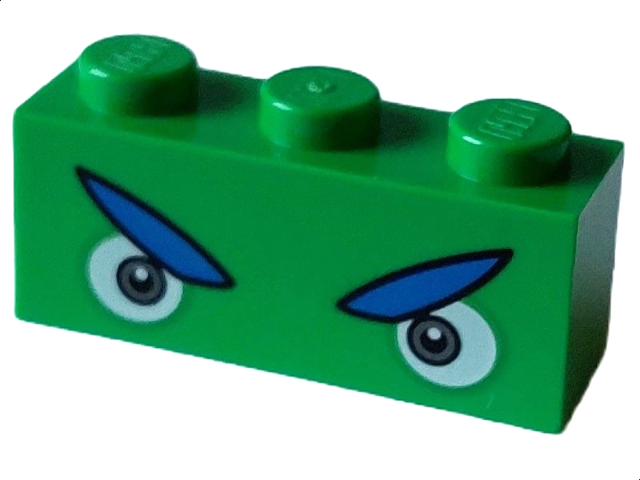 Brick 1 x 3 with Angry Dark Bluish Gray and White Eyes, Blue Eyebrows Pattern (Super Mario Ludwig Upper Face)