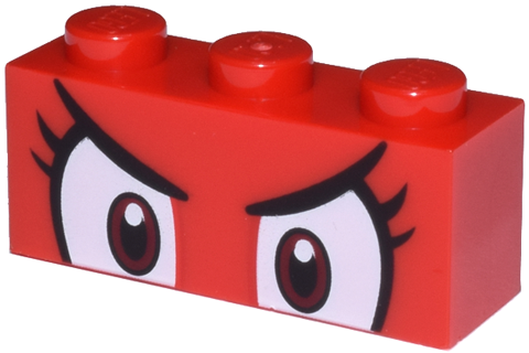 Brick 1 x 3 with Angry Dark Red and White Eyes, Black Eyebrows and Eyelashes Pattern (Super Mario Pom Pom Upper Face)