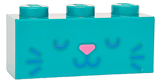 Brick 1 x 3 with Cat Face with Dark Blue Eyes, Whiskers and Mouth and Dark Pink Nose Pattern