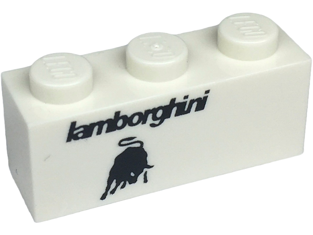Brick 1 x 3 with Black 'lamborghini' and Bull Logo Pattern