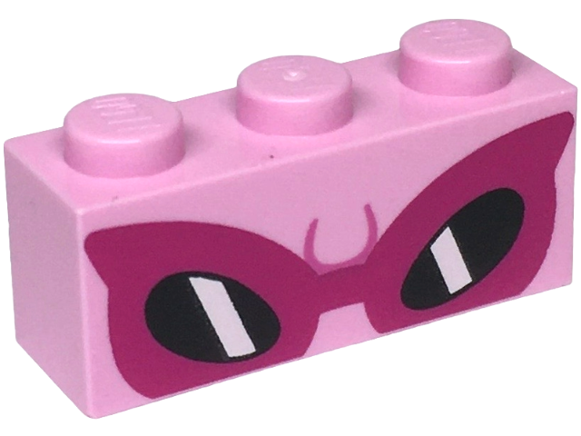 Brick 1 x 3 with Dark Pink Line and Sunglasses with Magenta Pointed Frame and Black Lenses with White Stripes Pattern (Super Mario Roy Upper Face)