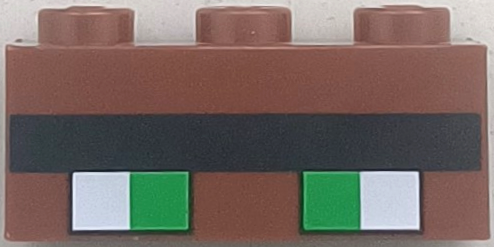Brick 1 x 3 with Minecraft Pixelated Green Eyes with Black Outline and Unibrow Pattern