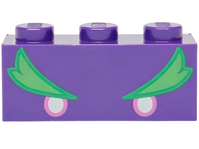 Brick 1 x 3 with Dark Pink and White Eyes, Bright Green and Green Bushy Eyebrows Pattern (Super Mario Wonder Bowser Jr. Upper Face)