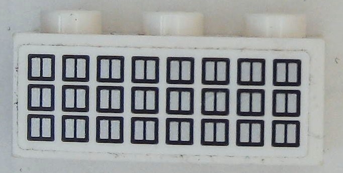 Brick 1 x 3 with 24 Silver Windows with Dark Blue Outlines Pattern (Sticker) - Sets 40227 / 40318