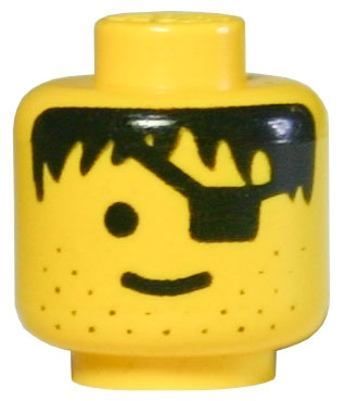 Minifigure, Head Male Eye Patch, Stubble, Black Hair Pattern - Solid Stud