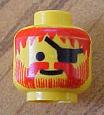 Minifigure, Head Standard Grin with Red Messy Hair, Moustache, and Vertical Lines Beard, Black Eye Patch Pattern - Solid Stud