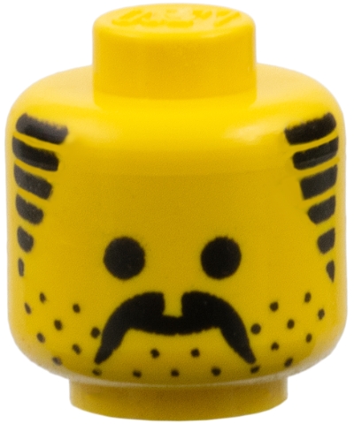 Minifigure, Head Moustache, Stubble and Sideburns Black Pattern - Solid Stud