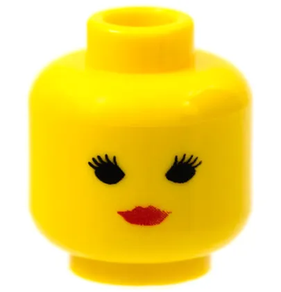 Minifigure, Head Female with Black Eyes with Thin Eyelashes, Red Lips, Closed Mouth (Standard Woman) Pattern