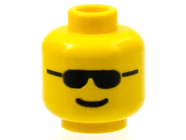 Minifigure, Head Glasses with Black Sunglasses and Standard Grin Pattern
