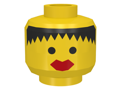 Minifigure, Head Female Black Hair Messy, Thick Red Lips Pattern