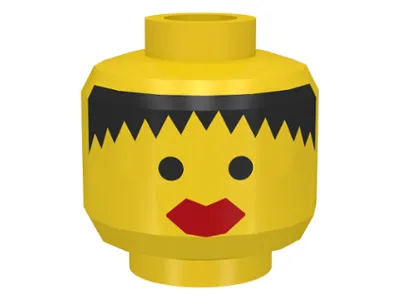 Minifigure, Head Female Black Hair Messy, Thick Red Lips Pattern