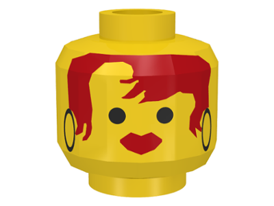 Minifigure, Head Female with Ice Planet Red Hair and Black Hoop Earrings Pattern