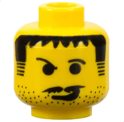 Minifigure, Head Black Hair, Sideburns, Eyebrows, Moustache, Smirk, and Stubble Pattern