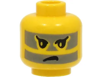Minifigure, Head Black Eyebrows, Dark Gray Face Paint Stripes, Angry Frown Pattern