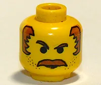 Minifigure, Head Moustache Brown Bushy, Stubble, and Brown Sideburns Pattern
