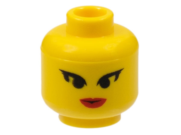 Minifigure, Head Female Black Pointed Eyelashes, Red Lips Pattern