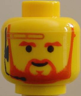 Minifigure, Head Beard with Brown Trim Beard (forked below mouth) and Eyebrows, Headset Pattern (SW Obi-Wan Kenobi)
