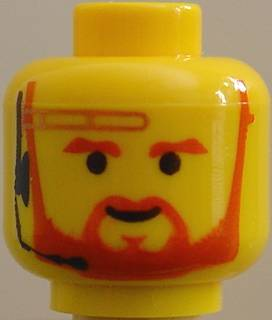 Minifigure, Head Beard with Brown Trim Beard (forked below mouth) and Eyebrows, Headset Pattern (SW Obi-Wan Kenobi)