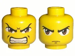 Minifigure, Head Dual Sided Exo-Force Brown Eyes, Scowl with Mouth Closed / Bared Teeth Pattern (Ryo Gate Guard)