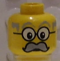 Minifigure, Head Moustache Large Gray, Gray Eyebrows, and Large Glasses Pattern