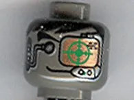 Minifigure, Head Alien with Black Hair, Headset, Green and Copper Eye Grid Pattern