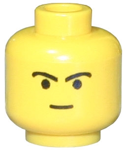 Minifigure, Head Male Straight Small Smile and Black Curved Eyebrows Pattern