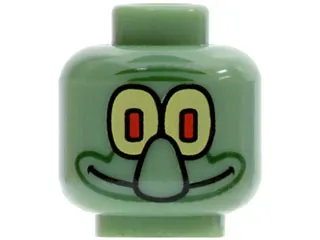 Minifigure, Head Alien with Large Nose and Yellow Eye / White Eye Pattern (Squidward)