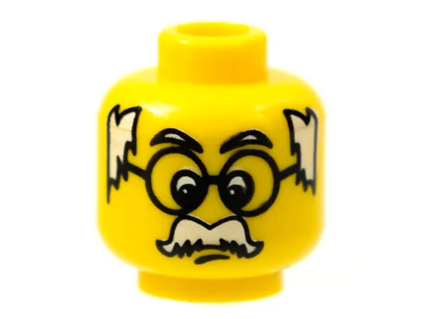 Minifigure, Head Moustache White Hair on Sides, and Large Glasses Pattern