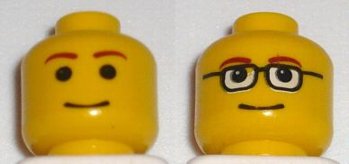 Minifigure, Head Dual Sided Brown Eyebrows, No Glasses / Glasses Pattern