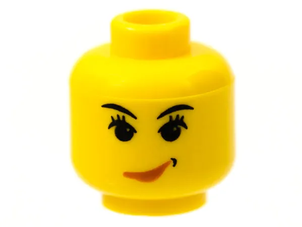 Minifigure, Head Female with Pink Lips Smirk, Furrowed Eyes Pattern (Sky)
