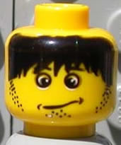 Minifigure, Head Male Confused Expression, Messy Black Hair Pattern (Henchman 2)