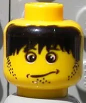 Minifigure, Head Male Confused Expression, Messy Black Hair Pattern (Henchman 2)