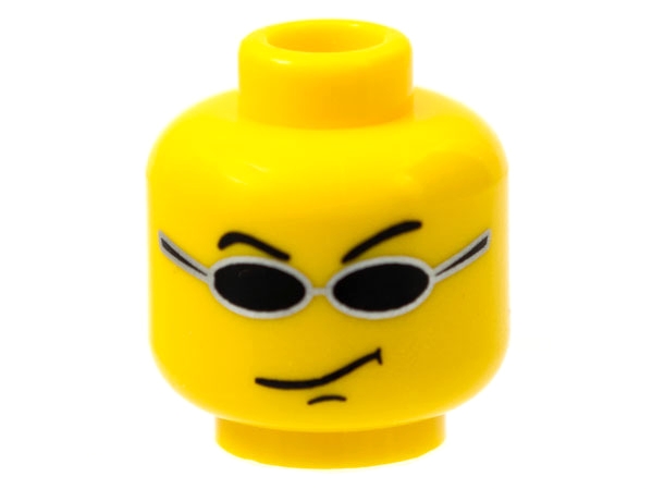 Minifigure, Head Glasses with Small Black Sunglasses, Smirk Pattern (Snap)