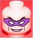 Minifigure, Head Male Purple Eye Mask with Eye Holes, Black Eyebrows and Smile Pattern (The Riddler)