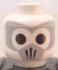 Minifigure, Head Alien with Gray Mask and Black Eyes Pattern (Firebender)