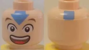Minifigure, Head Male Eyes & Mouth Wide Open, Blue Arrow on Forehead & Square on Back Pattern (Aang)