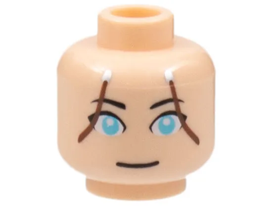 Minifigure, Head Female Sky Blue Eyes, Brown Hair Lines on Sides Pattern (Katara)d