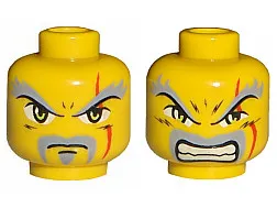 Minifigure, Head Dual Sided Exo-Force Dark Gray Moustache, Eyebrows, Thin Scar and Closed Mouth / Bared Teeth Pattern (Keiken)