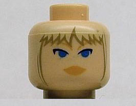 Minifigure, Head Female with Peach Lips, Blue Eyes, Tan Bangs Pattern (SW Juno)
