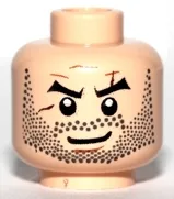 Minifigure, Head Beard Black Angled Eyebrows and Full Beard Stubble, Scars, Chin Dimple, Smirk Pattern