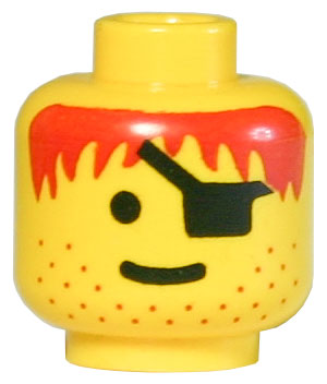Minifigure, Head Male Eye Patch, Stubble, Red-Brown Hair Pattern