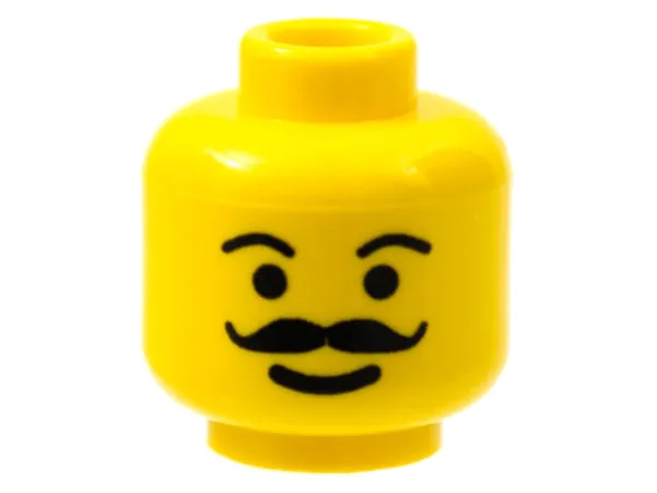 Minifigure, Head Moustache Curly and Full, Plain Eyebrows Pattern