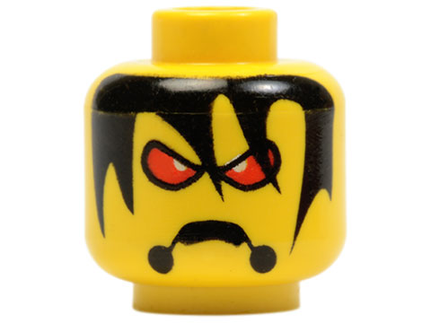 Minifigure, Head Alien with Red Eyes, Frown, and Messy Hair Pattern